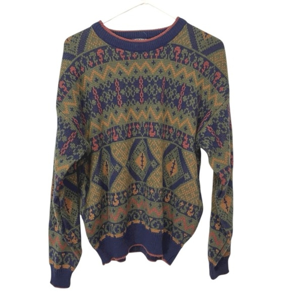 Atlantic Traders XL Sweater Geometric‎ Knit Crewneck 90s Grandpacore Acrylic